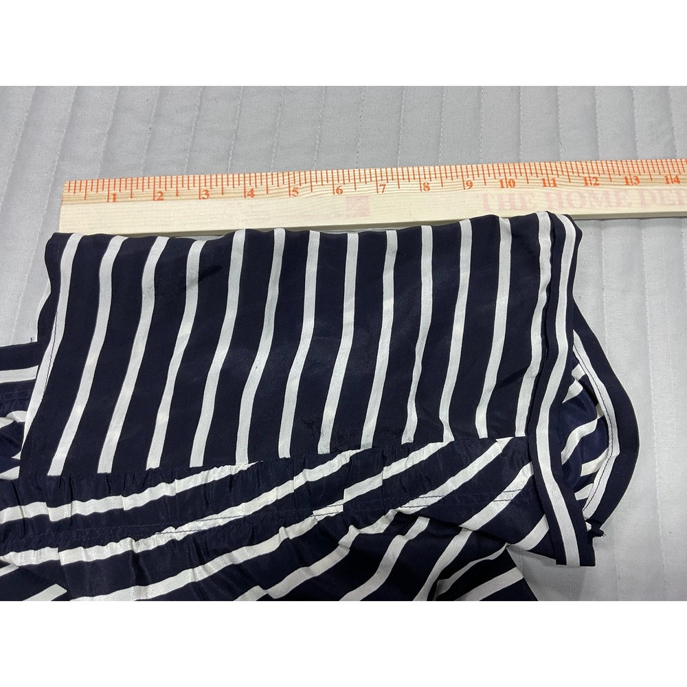 J.Crew 100% Silk Drop Waist Mini Dress Sheer Navy‎ Blue White Striped Womens L - Picture 9 of 11